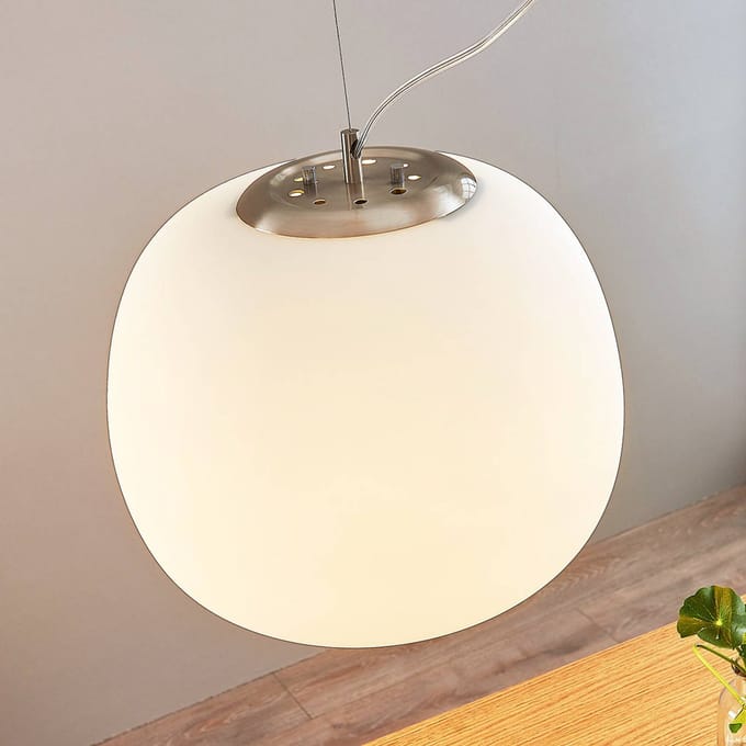 Lindby - hanglamp - 1licht - Glas, metaal - H: 36.1 cm - E27 - wit, chroom