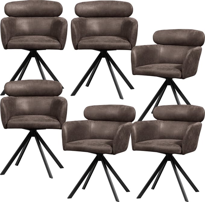 WOOOD Fenne Eetkamerstoelen - Leerlook - Zwart- Set van 6