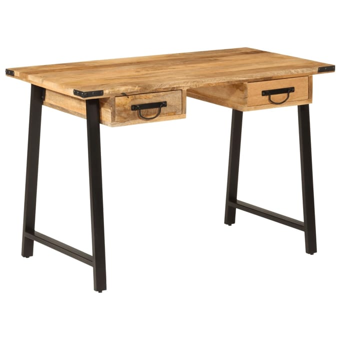 vidaXL - Bureau - met - lades - 105x55x70 - cm - massief - mangohout - en - ijzer