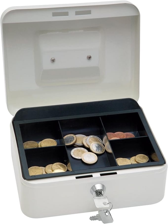 Robuuste Geldcassette met Cilinderslot en Munteninzet – Wit
