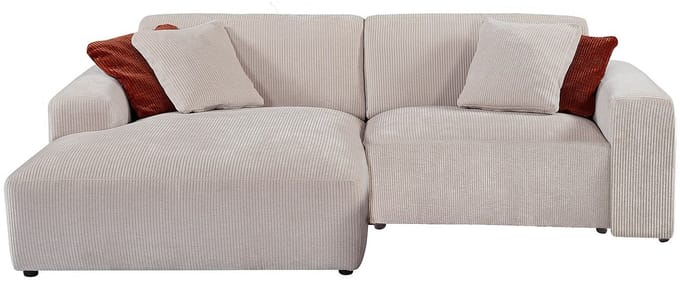 Vente-unique Hoekbank met hoek links van beige ribfluweel TIRONO van Maison Céphy