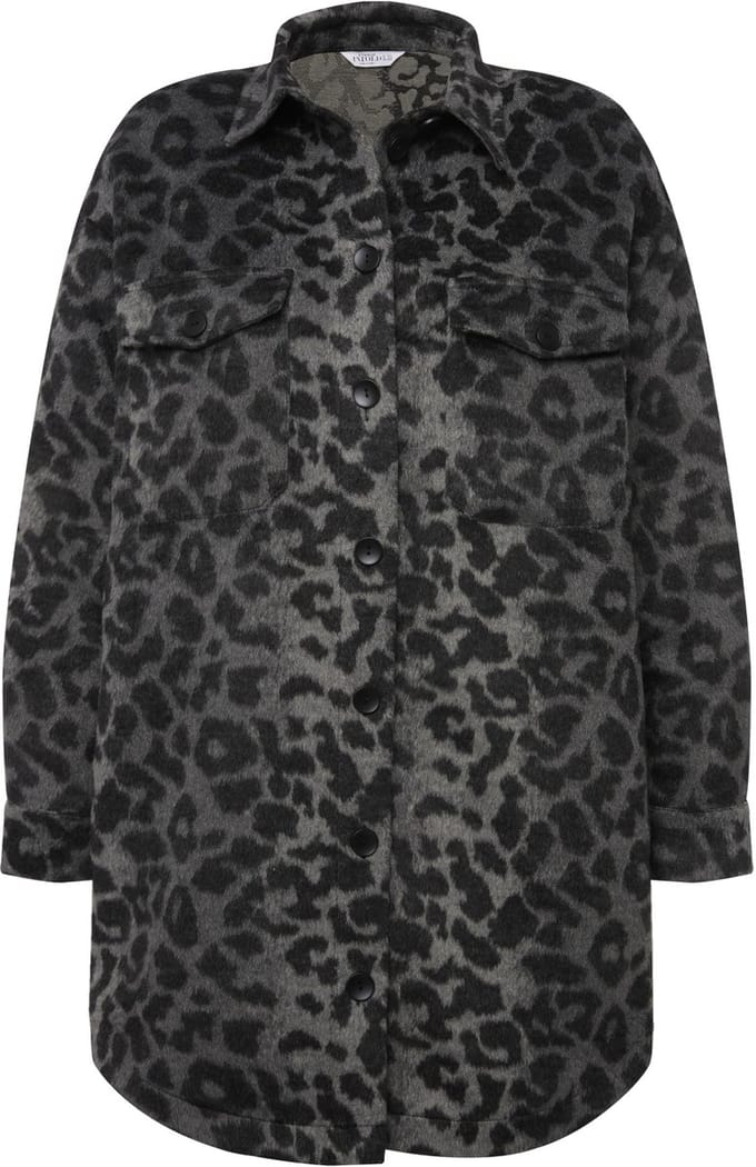 Studio Untold - Dames - Overhemdjasje oversized leo-pluche overhemdkraag unisex - Zwart - Maat L