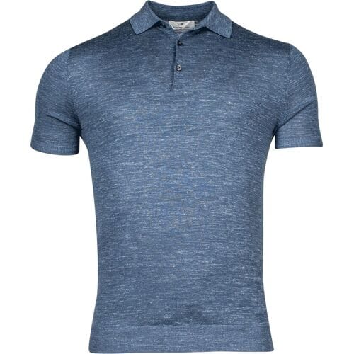 Thomas Maine Polo Pullover Short Sleeve Single Knit Merino Linnen Zijde Midden Blauw / male