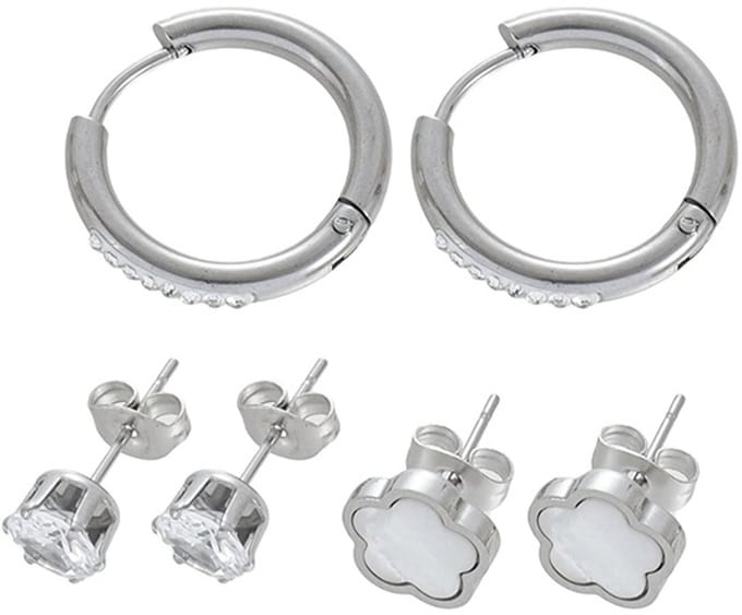 Oorbellenset - RVS - 3 paar - zilverkleurig