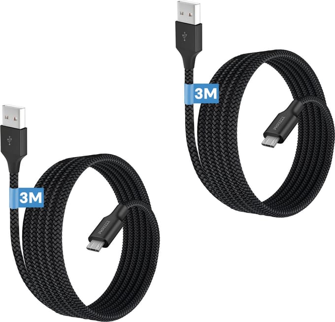 2x Micro usb naar usb kabel - 3 meter - Oplader PS4, PS3 Controllertelefoon