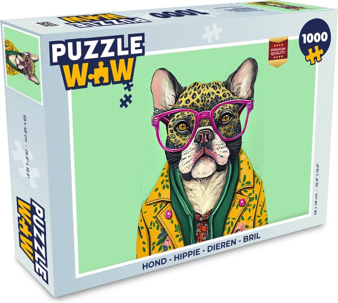 Puzzel Hond - Hippie - Dieren - Bril - Legpuzzel - Puzzel 1000 stukjes volwassenen
