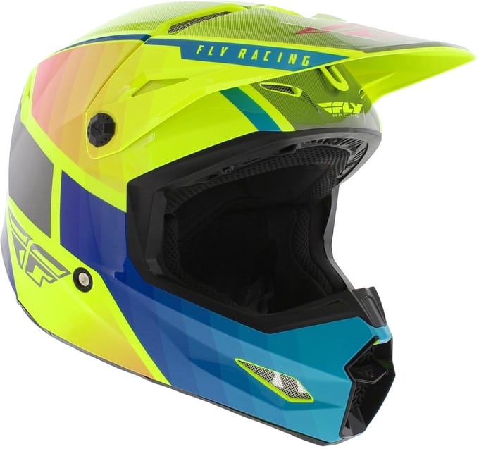 FLY Racing Kinetic Drift Blauw Hi-Vis Charcoal Crosshelm - Helm