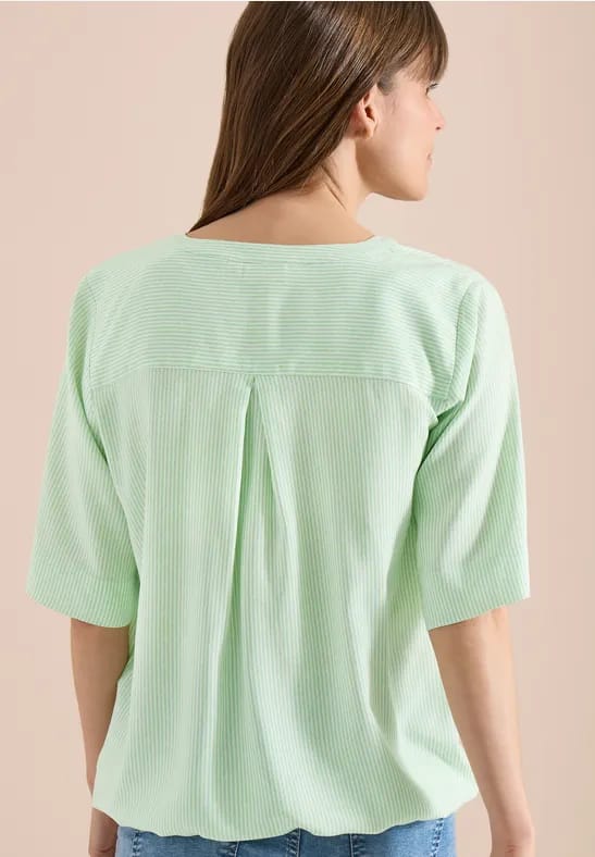 Blouse met korte mouwen, gespleten hals en strepen