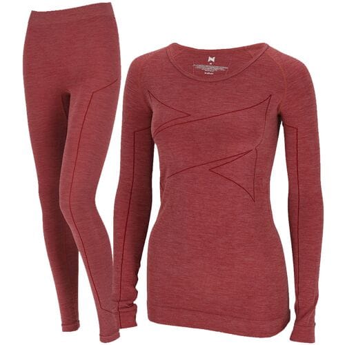 Xtreme Thermoset Dames Merino Wol - Thermoshirt + Thermolegging - Red Melange-M