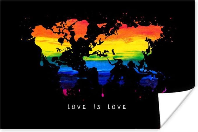 Wanddecoratie - Wereldkaart - Pride - Liefde - 90x60 cm - Poster