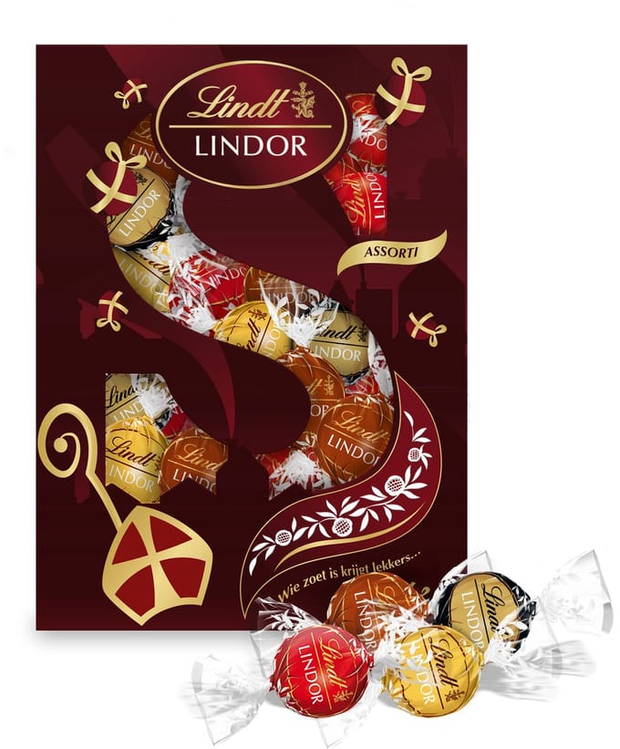 Lindt LINDOR Sinterklaas Chocoladeletter 300 gram - Melkchocolade, Witte chocolade, Pure Chocolade, Hazelnoot Chocolade - Schoencadeau - Sint
