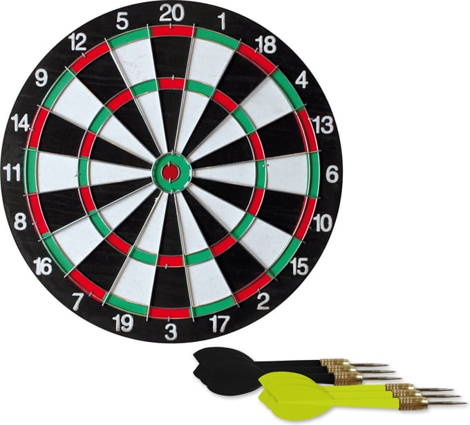Speelgoed dartbord incl 6 dartpijltjes - dubbelzijdig - diameter 38 cm
