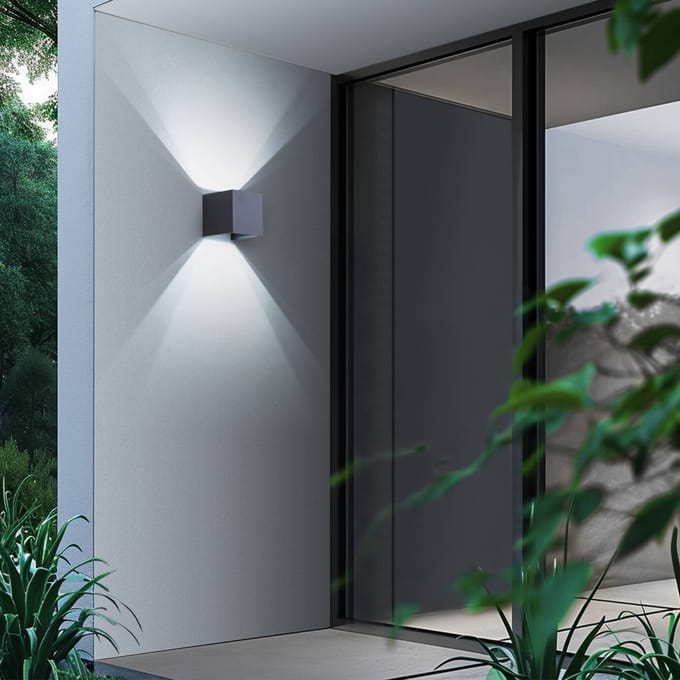 Lindby Smart LED buiten wandlamp Dara grijs hoekig CCT RGB Tuya