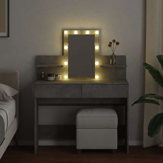 vidaXL - Kaptafel - met - LED-verlichting - 100x40x130 - cm - betongrijs