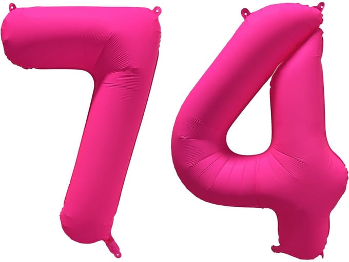 Folieballon 74 jaar - Neon Roze - 86 cm