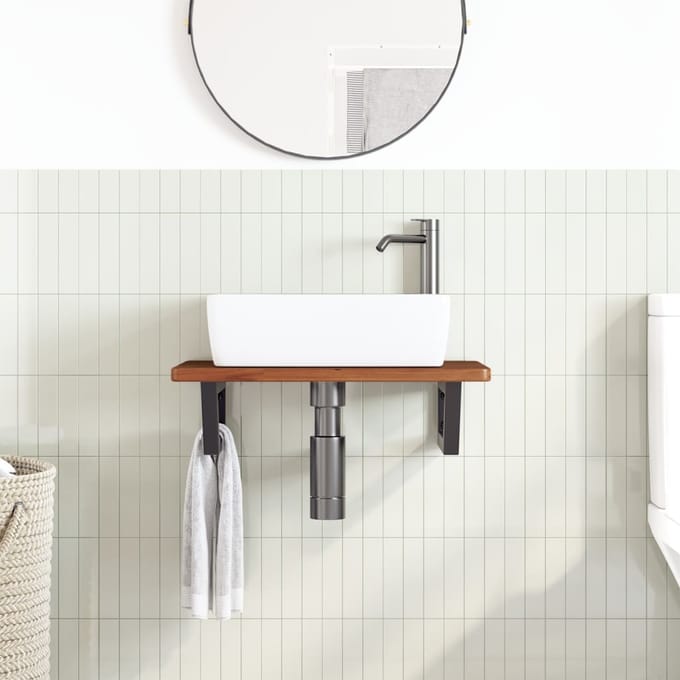 vidaXL - Badkamer - wandschap - staal - en - massief - eikenhout
