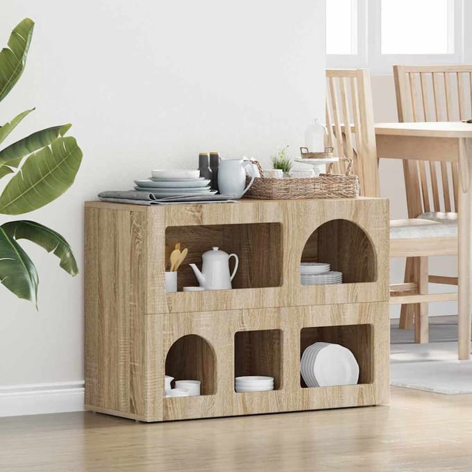 vidaXL - Dressoir - ELST - Sonoma - Eik - 80.5 - x - 35 - x - 59 - cm - Bewerkt - hout