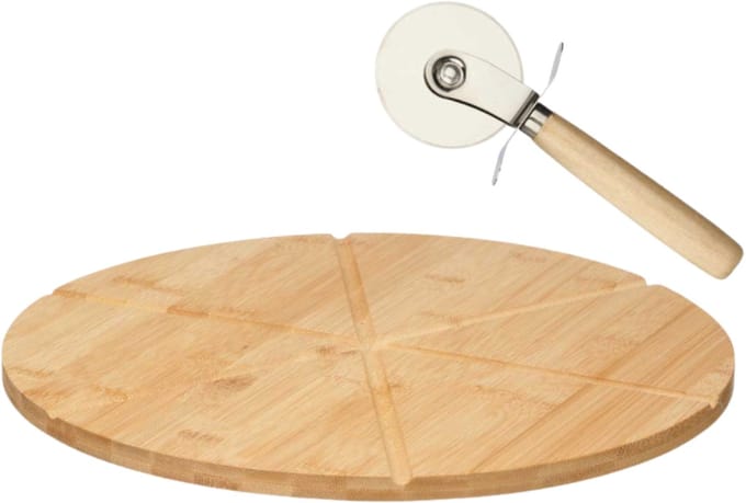 Kinvara pizza serveerplank met pizzasnijder - bamboe - Dia 35 cm - snijplank / keukenhulpje