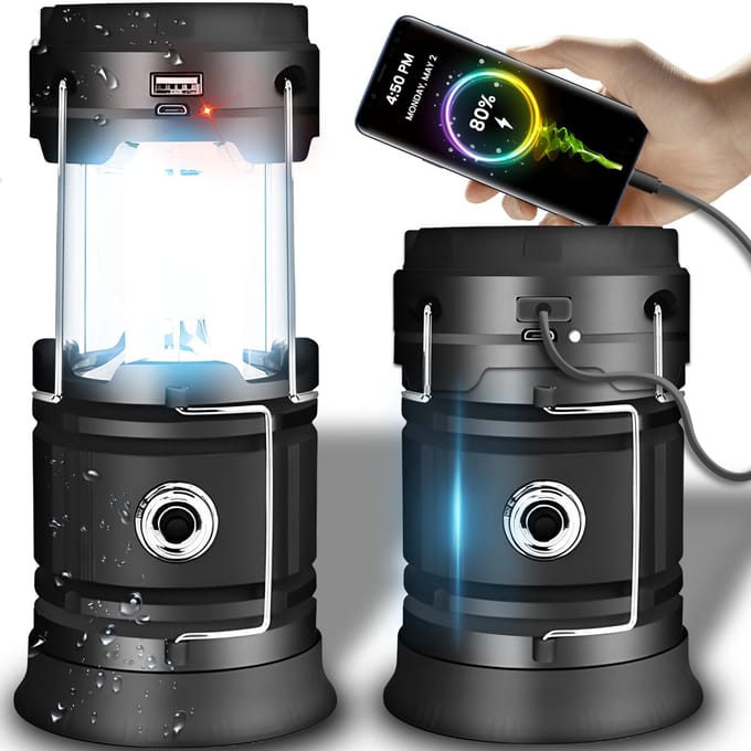 Retoo Camping Lantaarn LED - Draagbare Lamp met Accu en 2 Lichtstanden