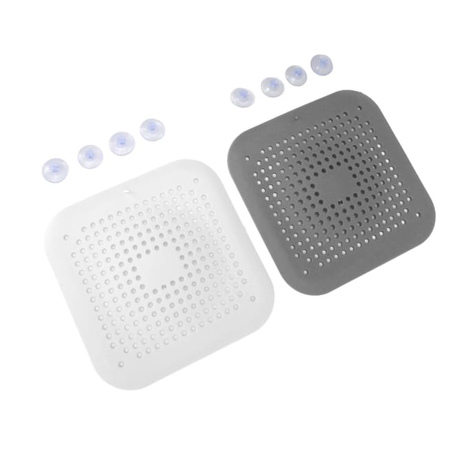 4 Sets Platte Silicone Gootsteenzeef met Zuignappen Voorkomt Verstopping Flexibele Doucheputdeksel white