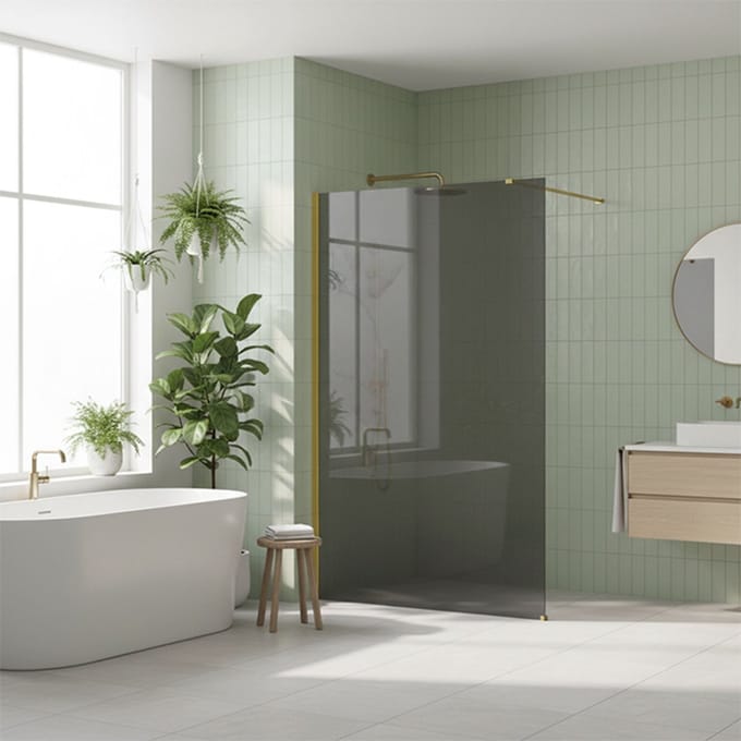 Rea Flexi Grey - Douchewand - Gouden - 100 Gehard Glas 8 mm (Grijs) - 120X100X195cm