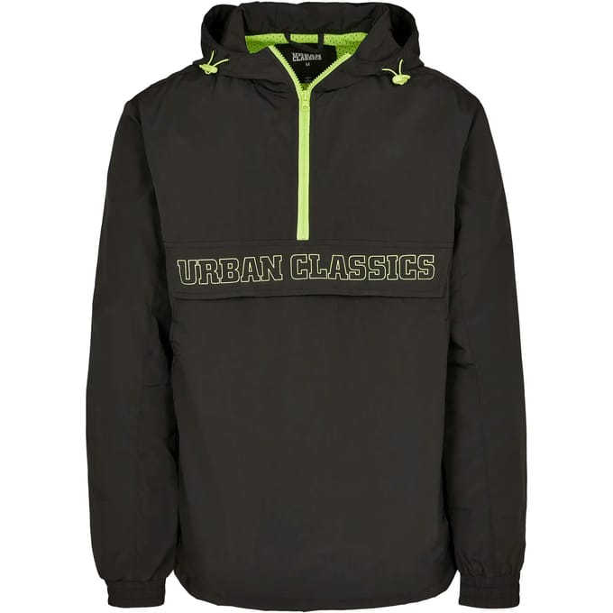 Urban Classics - Contrast Pullover Jas - M - Zwart - Regenjas - Waterafstotende dunne jas - Maat M