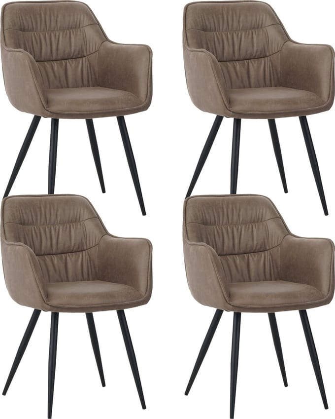 Colenis® - Manila Eetkamerstoel - Set Van 4 - Sand - Microfiber Stof- Industrieel - Met armleuning
