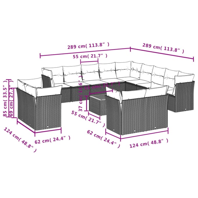 vidaXL - 14-delige - Loungeset - met - kussens - poly - rattan - beige