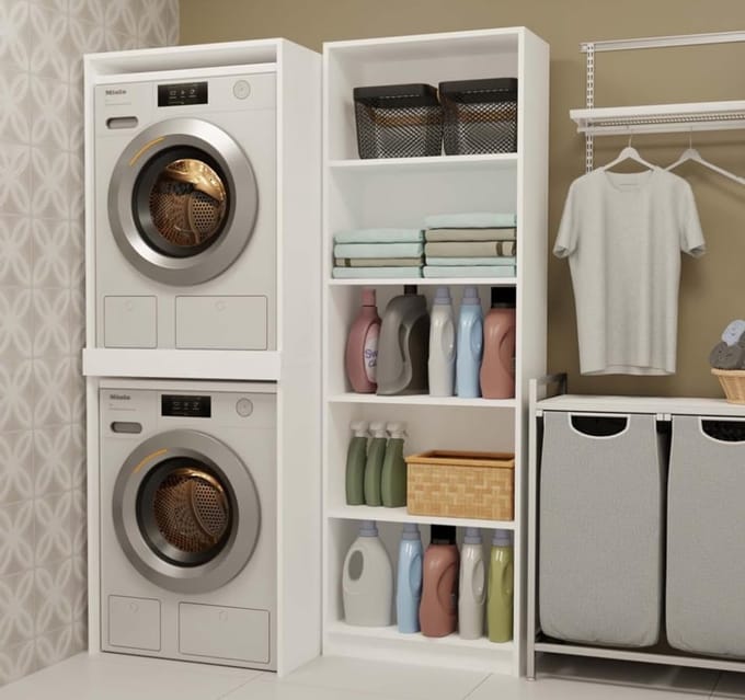RFWR® Hoge wasmachinekast voor droger en wasmachine, ruimtebesparend en modern design, wit