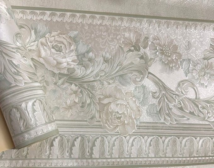 Crème Groen Bloemen Behangrand 5m x 16,4cm – Landelijk / Klassiek