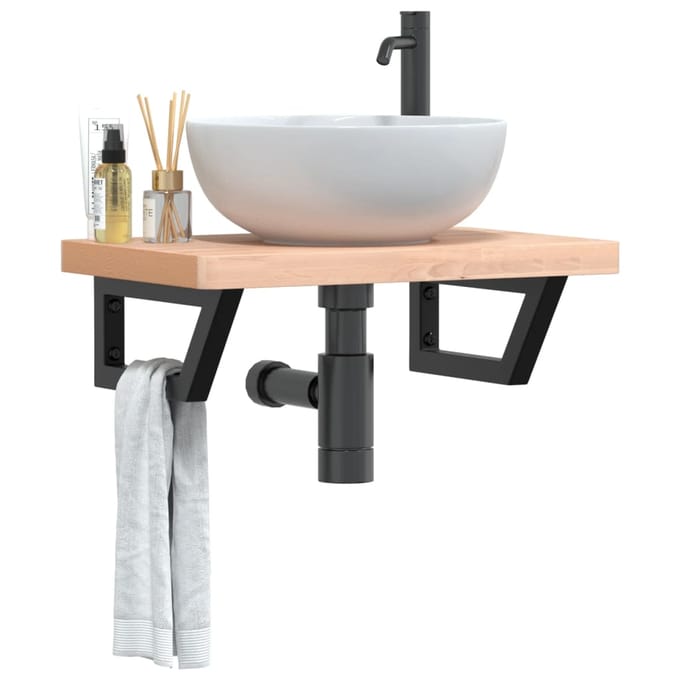 vidaXL - Badkamer - wandschap - staal - en - massief - beukenhout