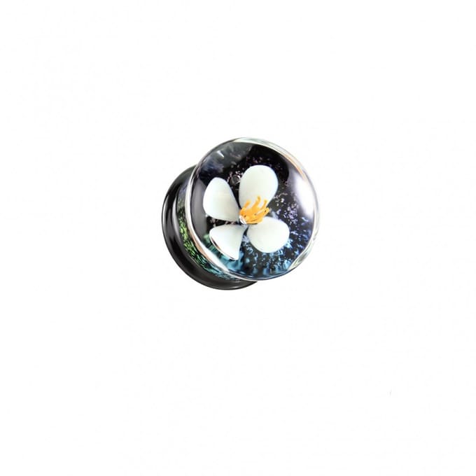 Double flared plug Floating White Flower 16 mm - LMPiercings