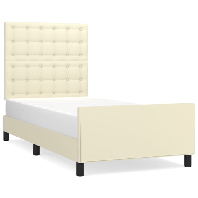vidaXL - Bedframe - met - hoofdbord - kunstleer - crèmekleurig - 90x190 - cm