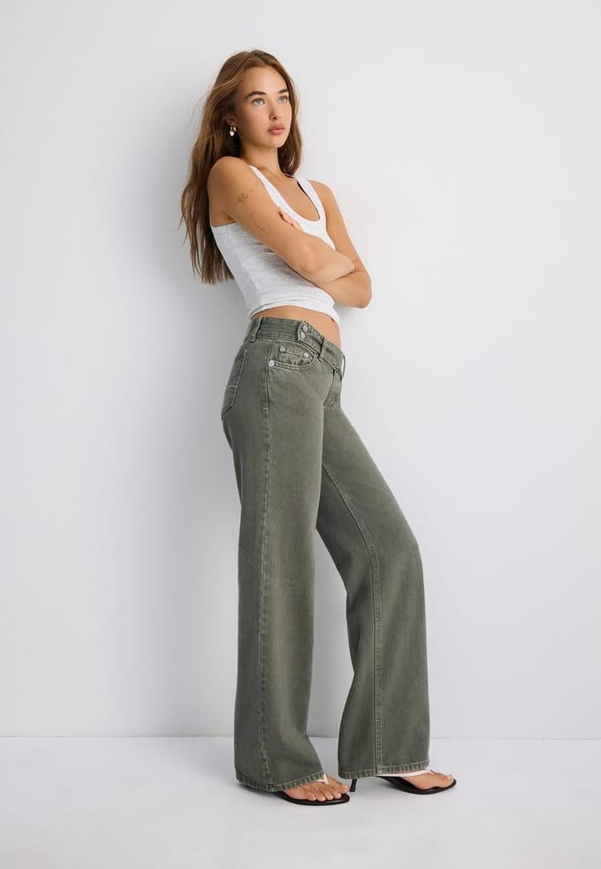 Stradivarius Jeans low-waist wide leg met hamerlus  Kaki 32