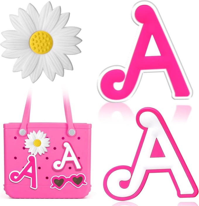 Set van 3 Roze Letter- en Bloemenbedels voor Strandtas Accessoires