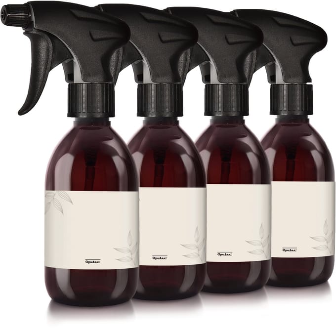 Oputec 4x 300ml sprayflessen – bruin – lege sprayflessen met ergonomische sproeikop