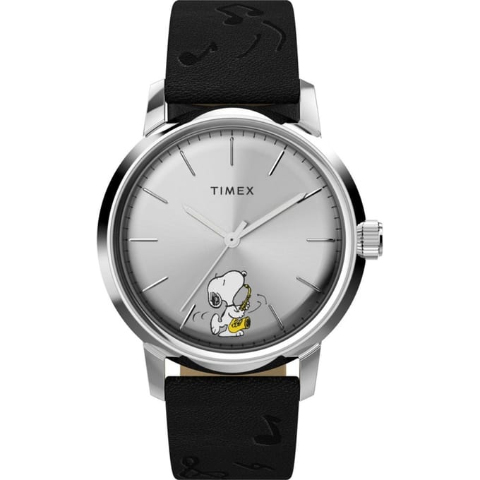 Timex x Peanuts Marlin Saxophonist TW2W68800 Horloge - Leer - Zwart - Ø 40 mm