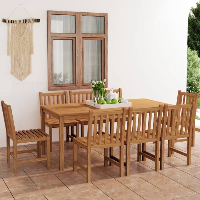 vidaXL - 9-delige - tuinset - 180x90 - cm - massief - teakhout