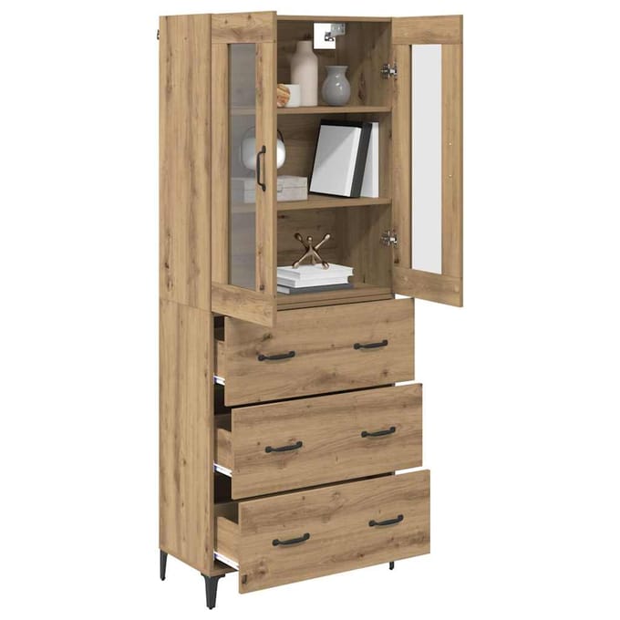 vidaXL - Highboard - Artisan - Eiken - 69,5 - x - 34 - x - 180 - cm - Bewerkt - hout
