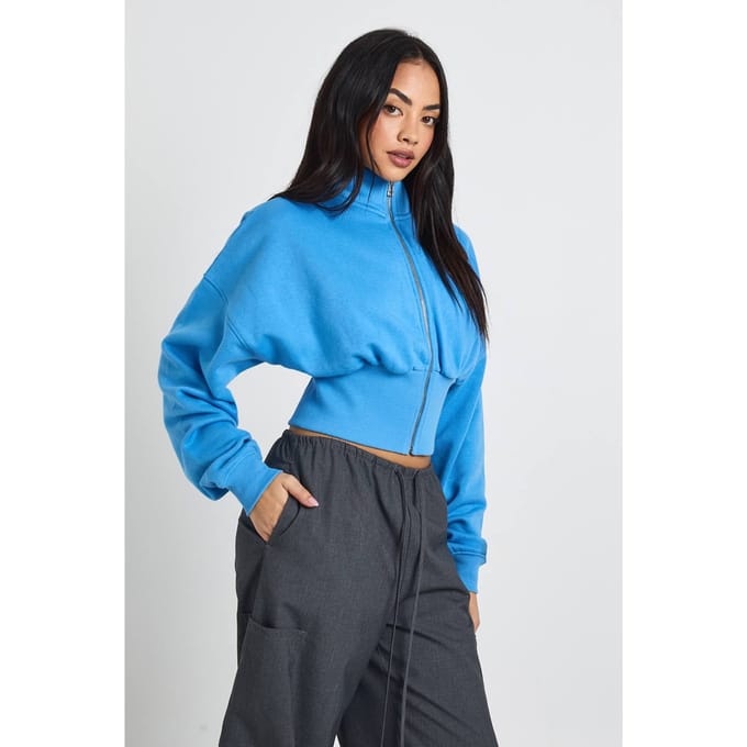 boohoo Dames Trechter Hals Getailleerde Taille Doorlopende Rits | Blauw | Maat: Medium