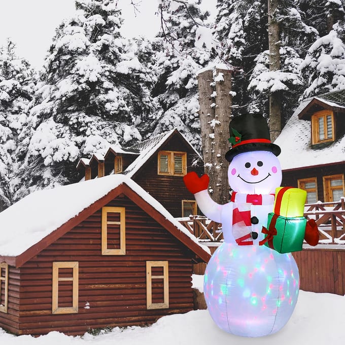 Gonflables de noël en forme de bonhomme de neige, 5 pieds, lumières colorées rotatives à LED, accessoires gonflables de noël US Plug white