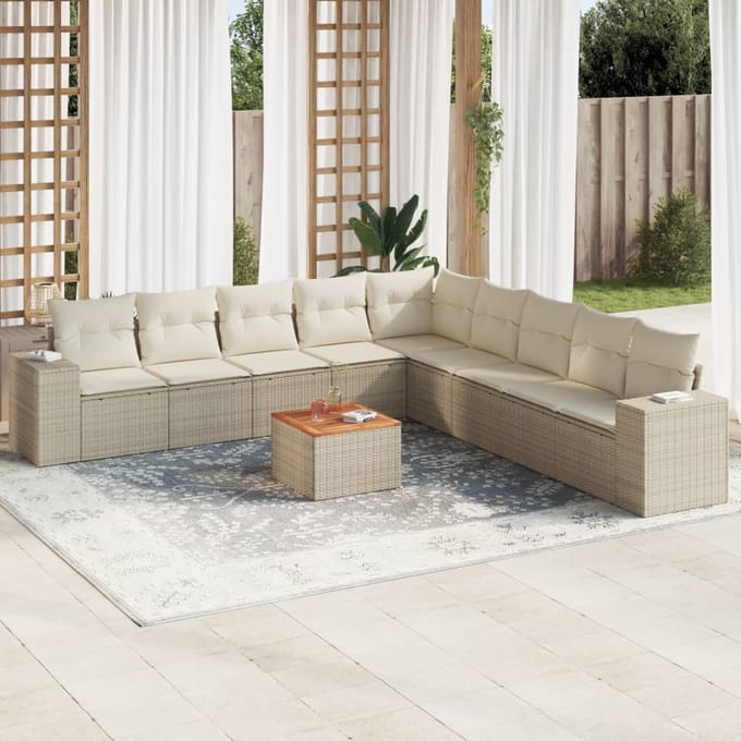 vidaXL - 10-delige - Loungeset - met - kussens - poly - rattan - beige