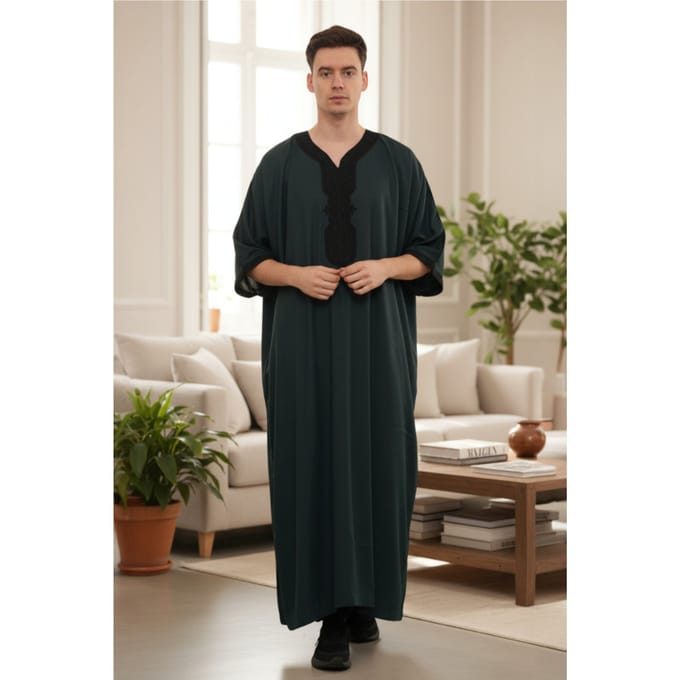 Heren groene Marokkaanse Thobe Jubba Robe Eid Djellaba Gandoura LFS - HM62