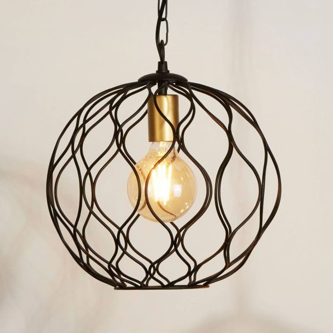 Searchlight Finesse hanglamp, zwart/goud, metaal, Ø31,5 cm, E27