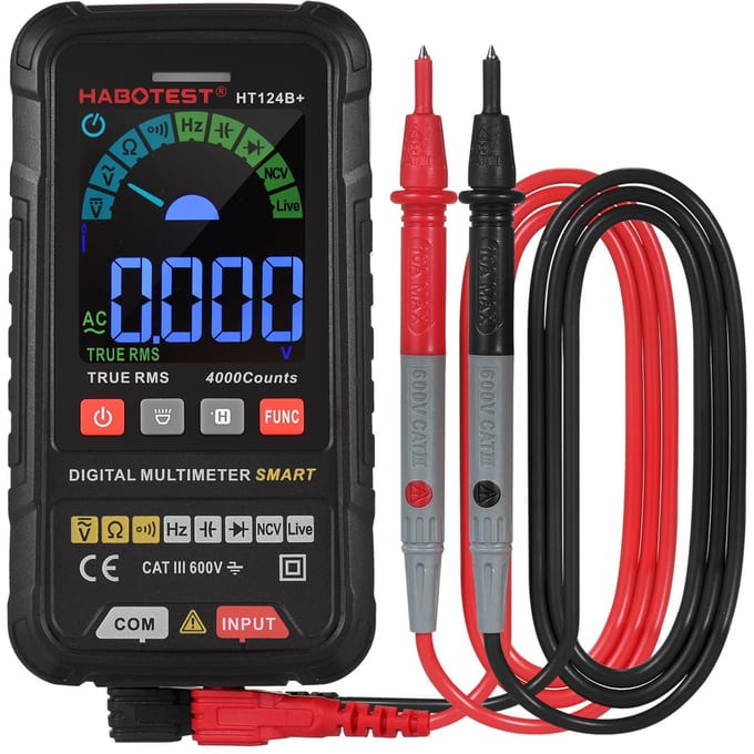 HABOTEST HT124B+ multimeter 4000 tellingen True RMS slimme digitale multimeter 600V AC/DC-spanning Type 2 zwart