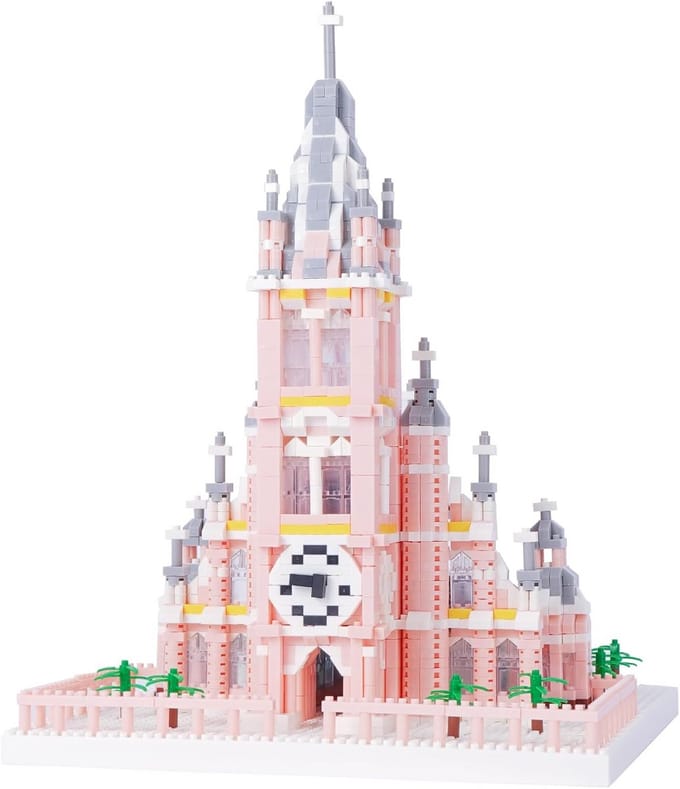 Architectuur Bouwstenen Roze Kerk Model, Mini Bouwstenen Set 2500 Stuks Cadeau