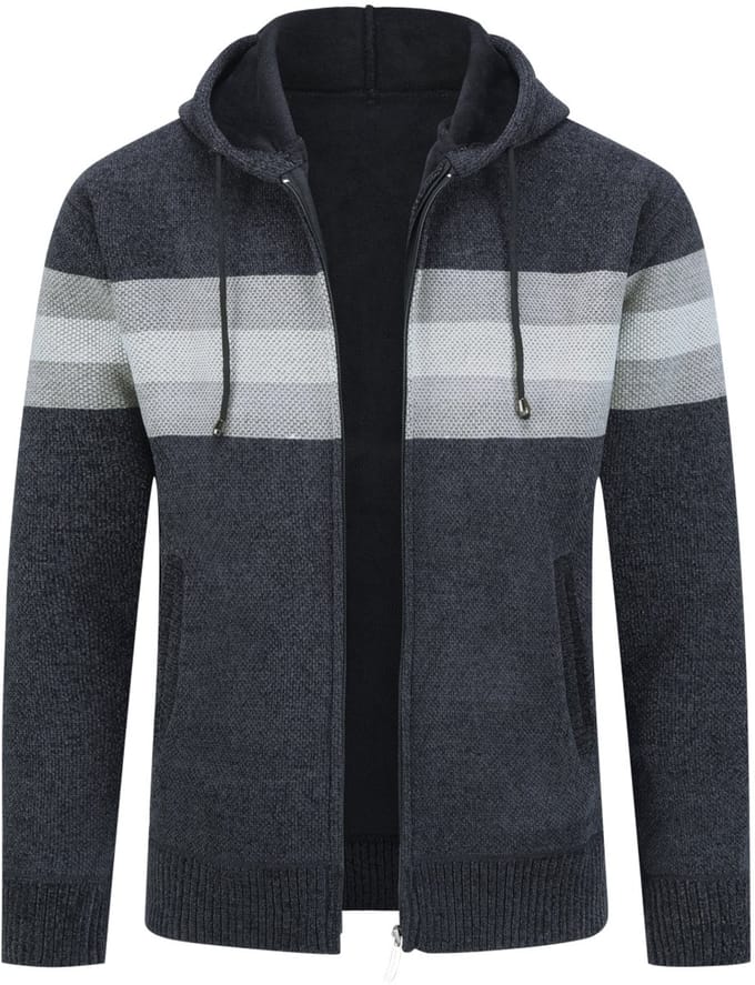 ALLTHEMEN Heren Capuchon Cardigan - Gestreepte Rits - 3XL