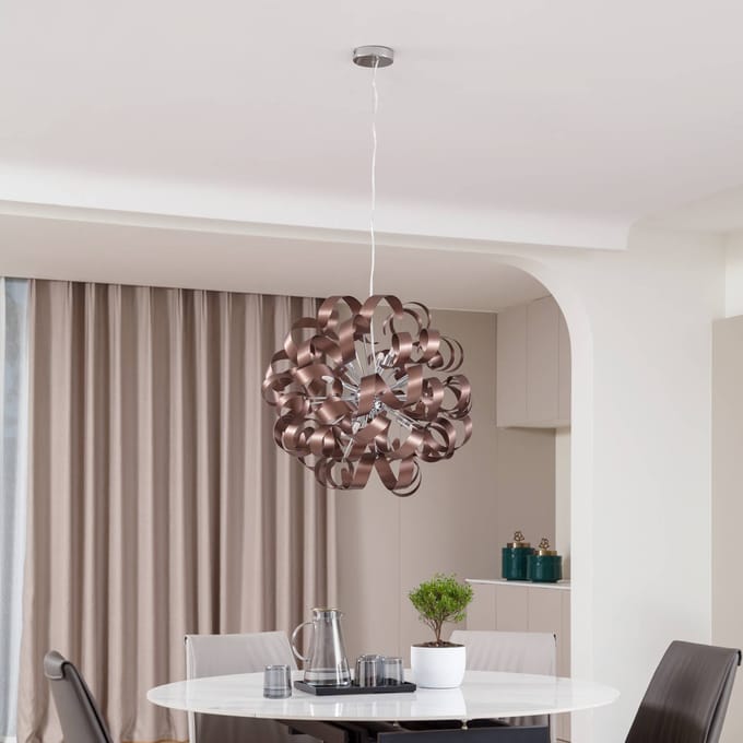 Lucande - hanglamp - 12lichts - Aluminium - H: 60 cm - G9 - satijn koper