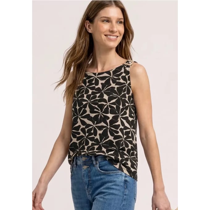 Top met ronde hals en schouderdetails