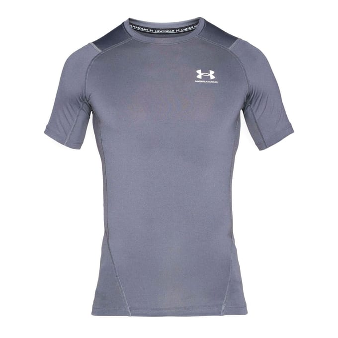 Under Armour UA HG Armour Comp SS-GRY Heren Sportshirt - Castlerock - Wit